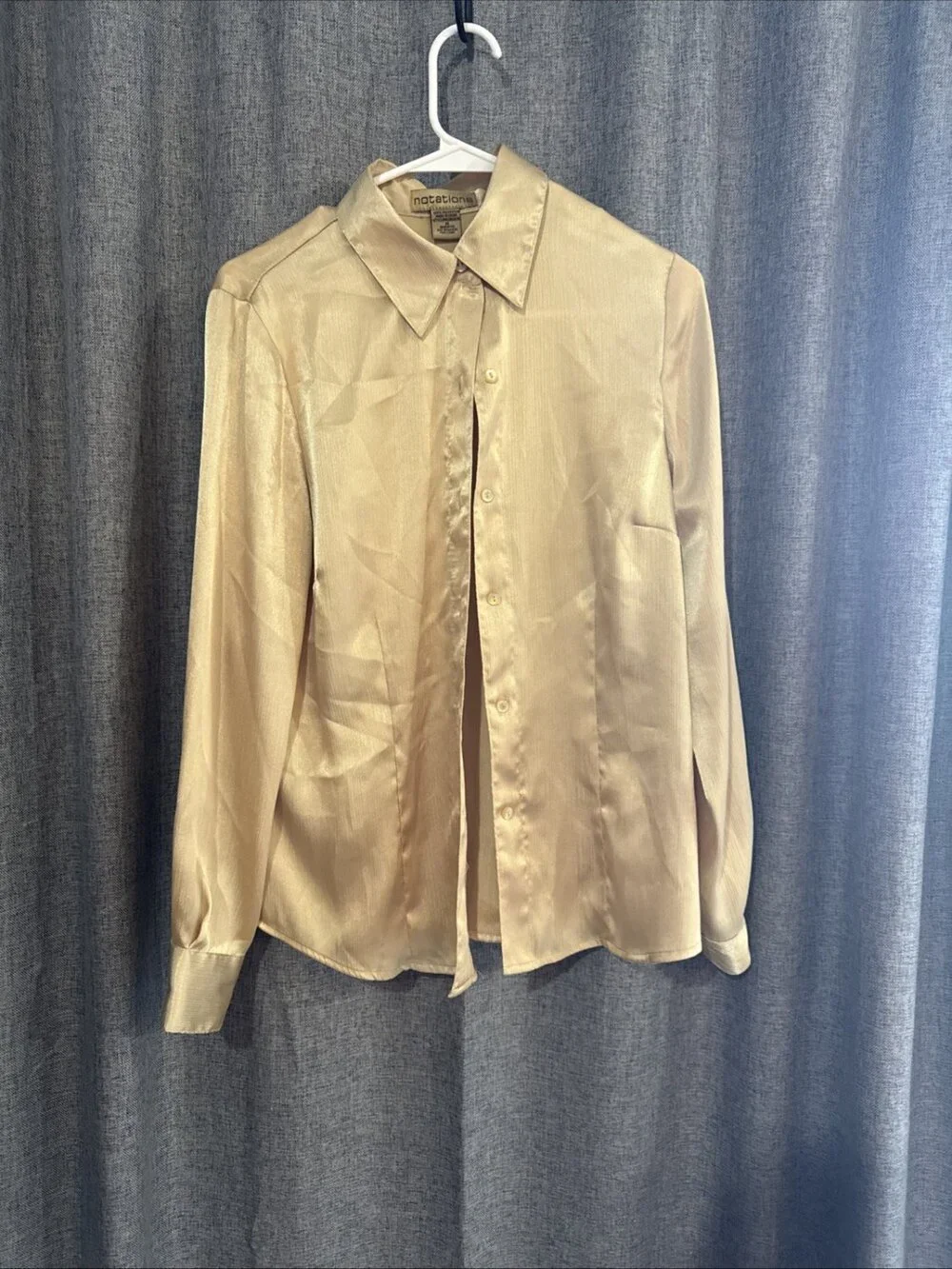Women’s Gold Shining Notations Long Sleeve Button Up Shirt Size Medium - Picture 1 of 3